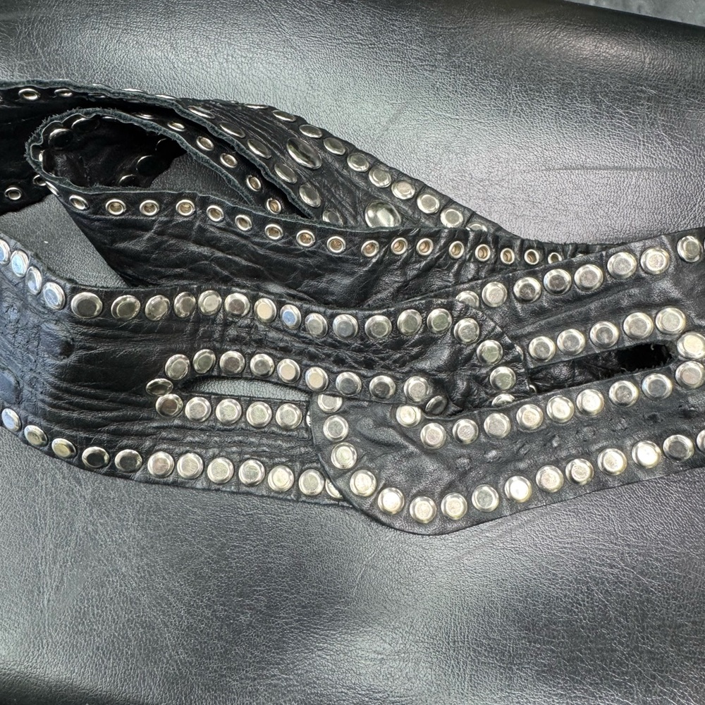 Vintage Studded Black Leather Belt
